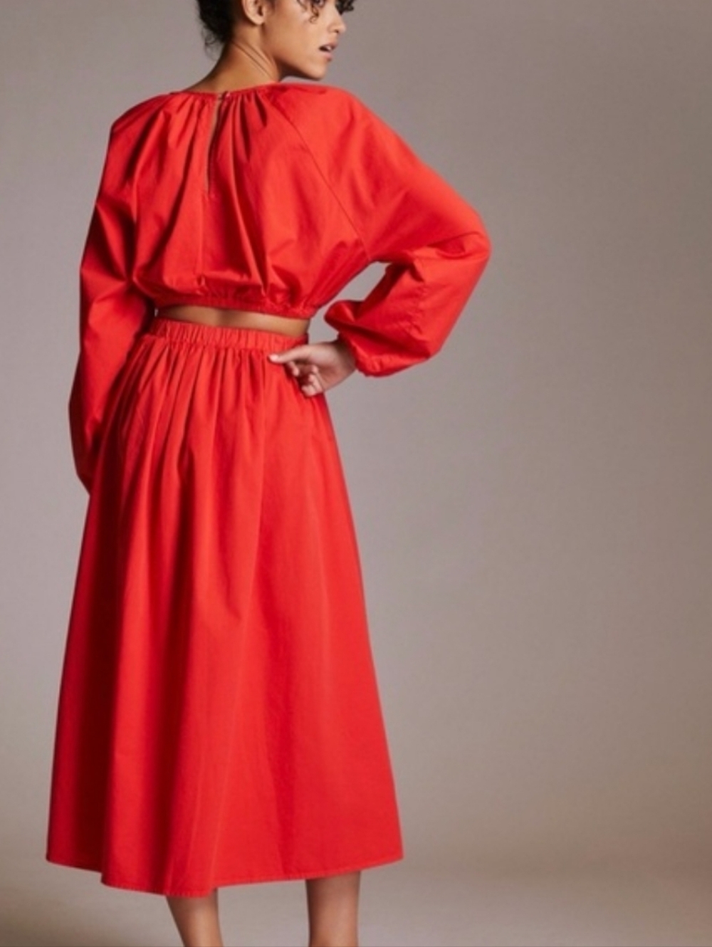 Sundry Red Cotton Midi Skirt Pull On Size 2 - Picture 3 of 9